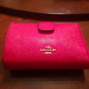 Coach Pink Leather Corner Zip Wallet